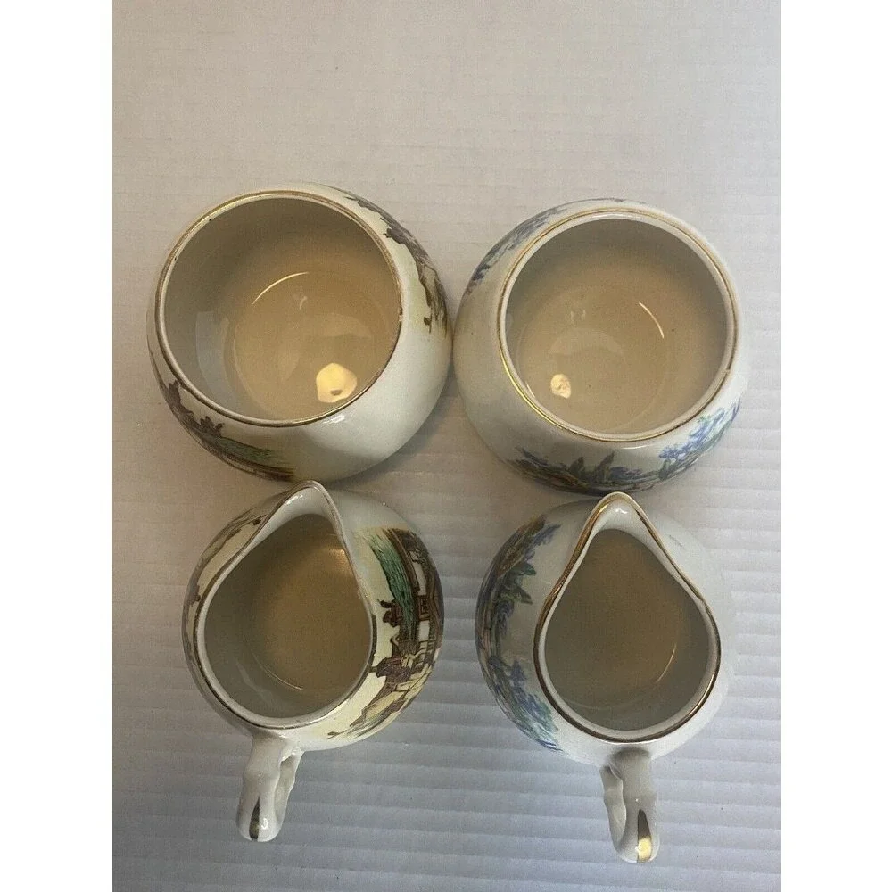 2 Sugar bowl Creamer Set Lancaster Sandland English Ware Hanley England Stacking